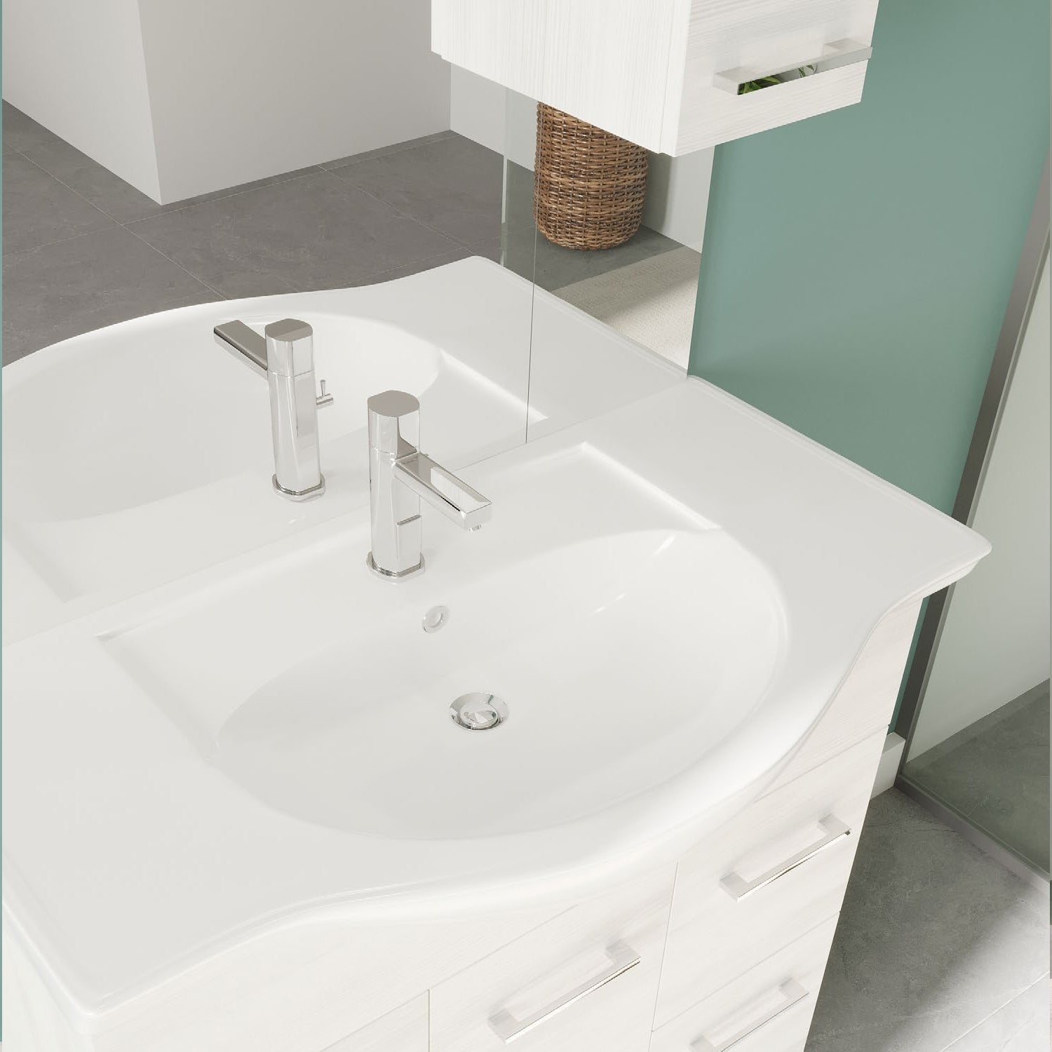  Mobile bagno completo di lavabo e specchio con pensile cm 85 Rovere Bianco Beach2 by CeramicStore | Lo specialista del tuo bagno