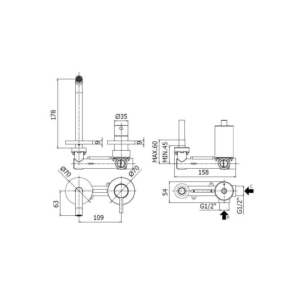  Miscelatore ad incasso per lavabo a 2 fori serie Light modello LIG105ST70 Steel looking Paffoni by CeramicStore | Lo specialista del tuo bagno
