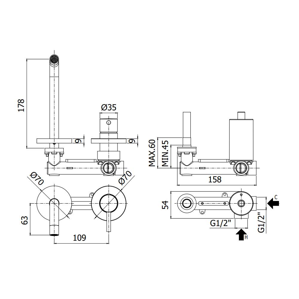  Miscelatore ad incasso per lavabo a 2 fori serie Light modello LIG106CR70 Cromo Paffoni by CeramicStore | Lo specialista del tuo bagno