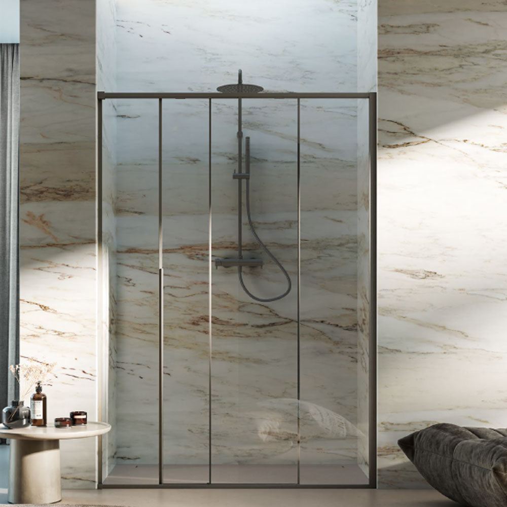 Porta doccia scorrevole Prestige cm 116 in cristallo da 6 mm e profilo minimale in alluminio colore Tortora. Versione Sinistra by CeramicStore | Lo specialista del tuo bagno