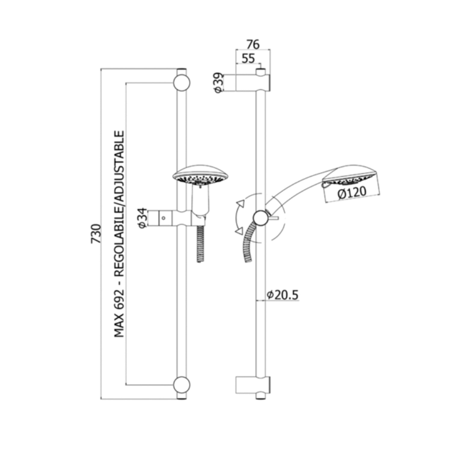 Saliscendi Prestige con flessibile PVC in argento l. 1500 mm Paffoni - Cromato by CeramicStore | Lo specialista del tuo bagno