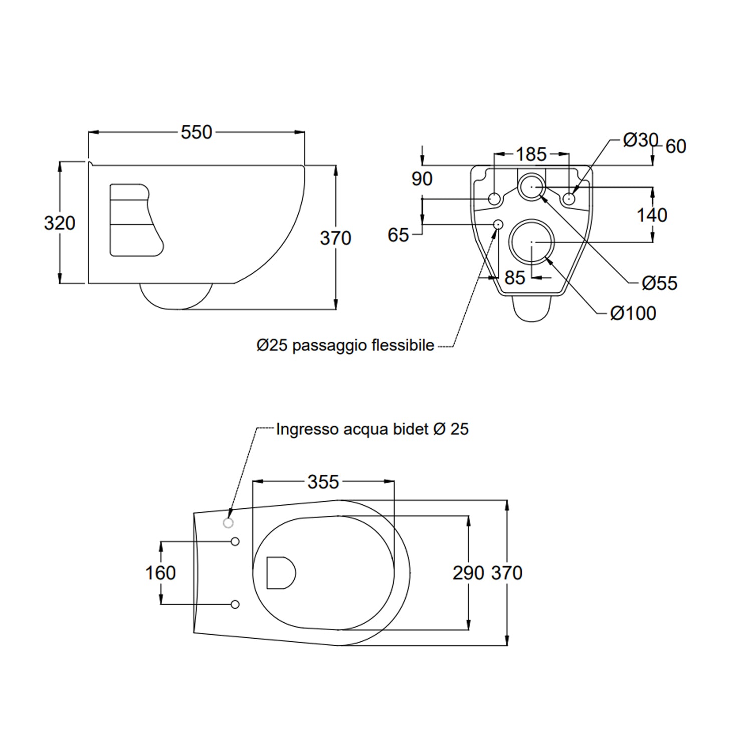 Vaso-bidet sospeso per disabili BathCore modello Consil 37 cm - Bianco 2