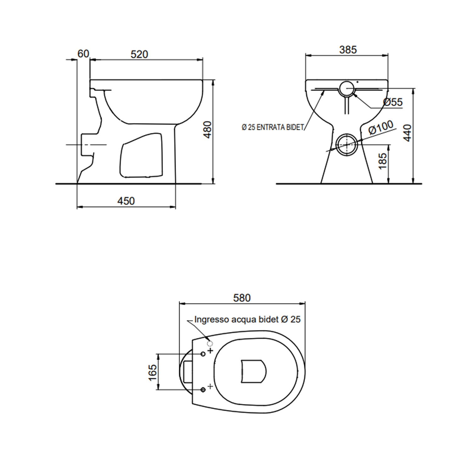 Vaso-bidet per anziani BathCore serie Consil 48 cm con scarico a muro - Bianco 2