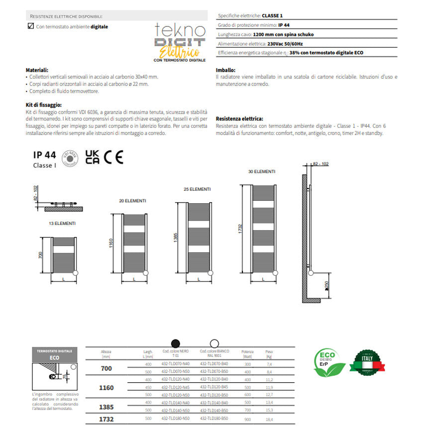 Termoarredo elettrico CSRadiators Nero opaco 1385x400 mm con termostato digitale Potenza 500 W 3