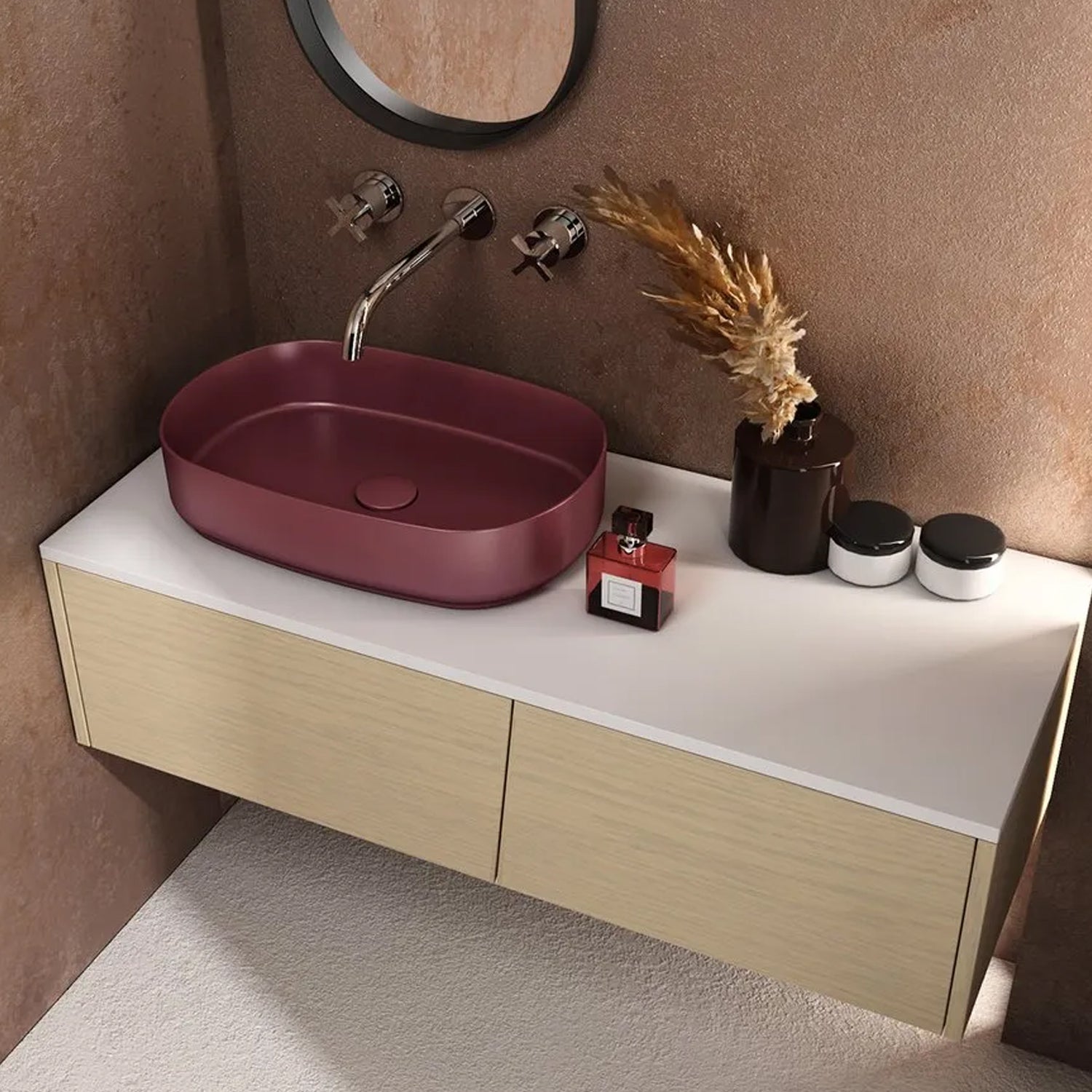  Lavabo d'appoggio ovale senza foro BathCore serie Infinity 55x36 color Bordeaux Opaco