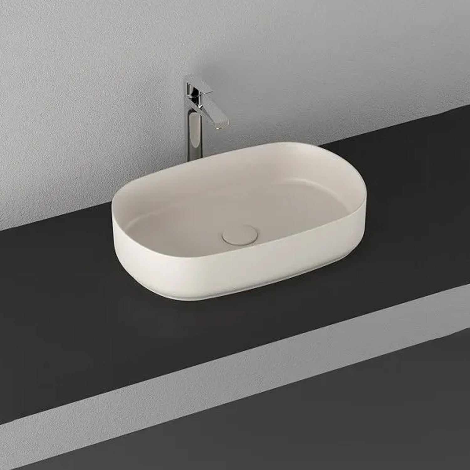  Lavabo d'appoggio ovale senza foro BathCore serie Infinity 55x36 color Avorio Opaco
