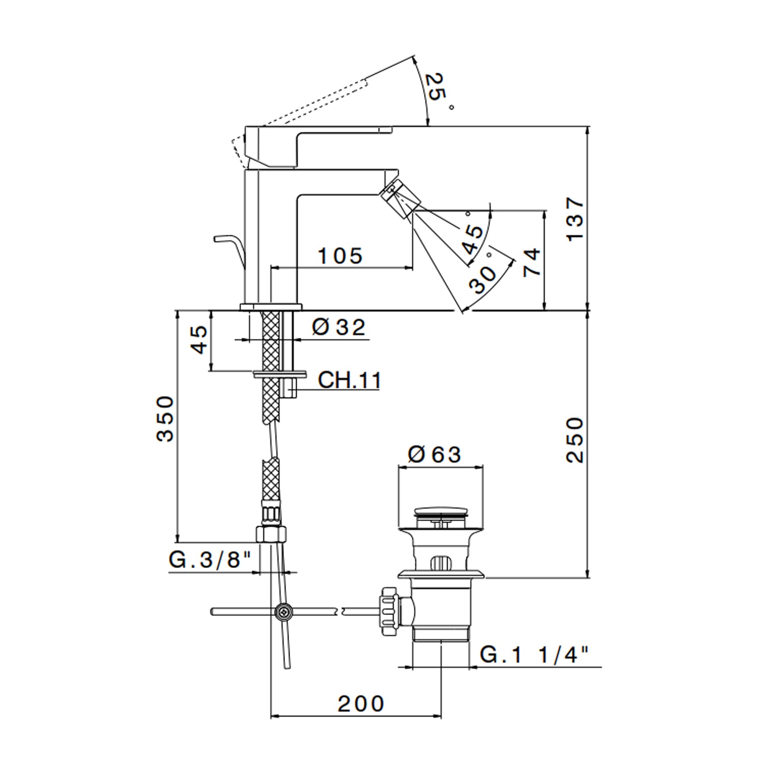 Miscelatore monocomando bidet con scarico RubiFlux serie Dema - Nero Opaco 2