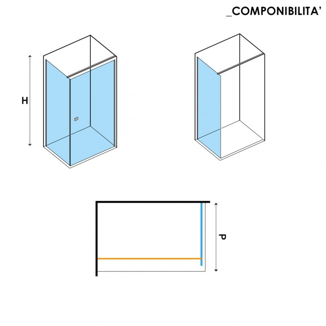 Parete fissa da 75 cm per porta doccia battente e soffietto modelli Kronos e Rea di Vanita Docce in Cristallo Trasparente 6 mm 4