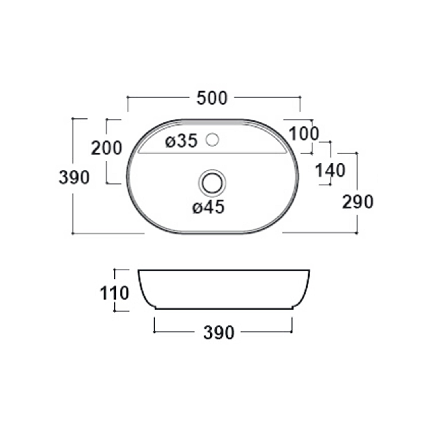 Lavabo da appoggio ovale con foro rubinetteria 50x39 cm - Bianco 3