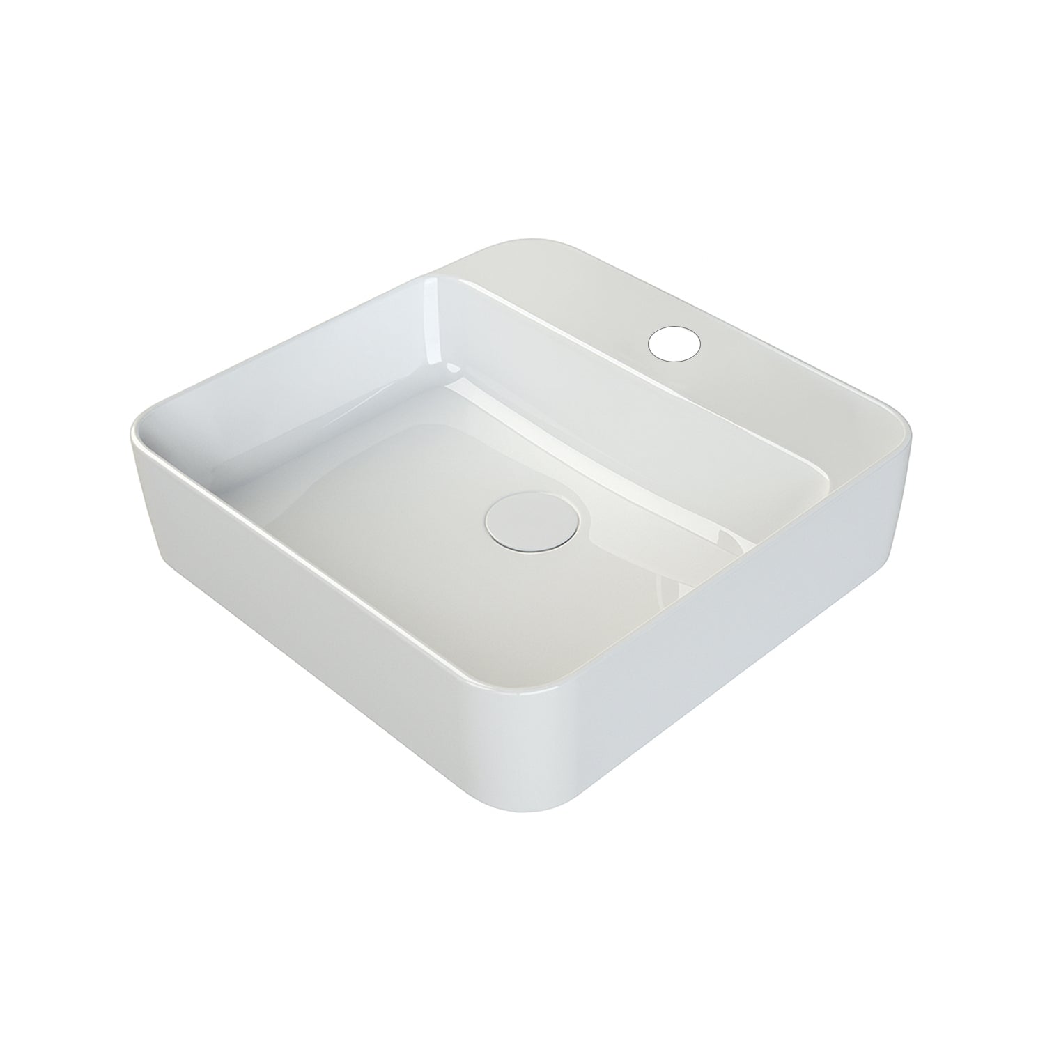 Lavabo da appoggio quadrato BathCore 48x48 cm con foro rubinetteria - Bianco lucido