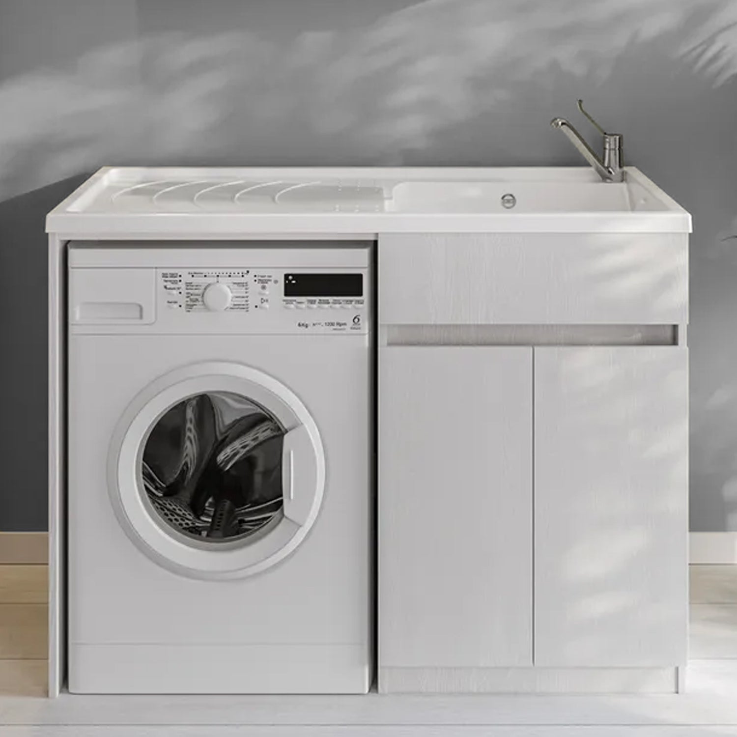 Mobile lavatoio copri lavatrice a 2 ante BathCore 126x60 cm - Bianco Frassino 5