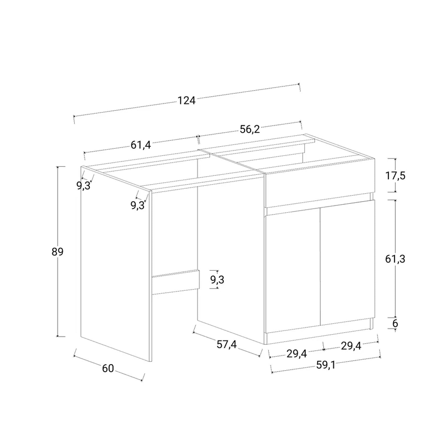 Mobile lavatoio copri lavatrice a 2 ante BathCore 126x60 cm - Bianco Frassino 3