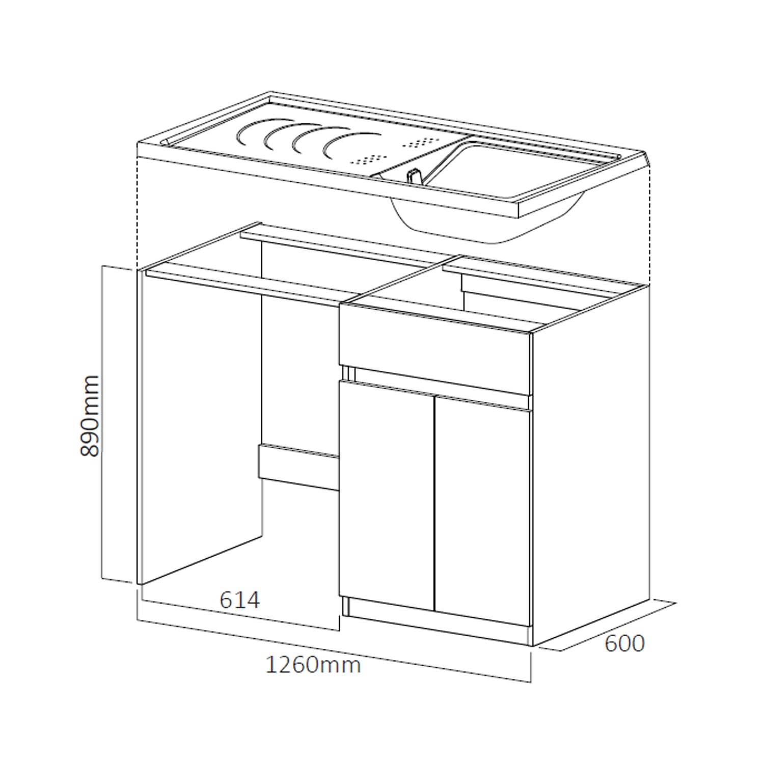 Mobile lavatoio copri lavatrice a 2 ante BathCore 126x60 cm - Bianco Frassino 4