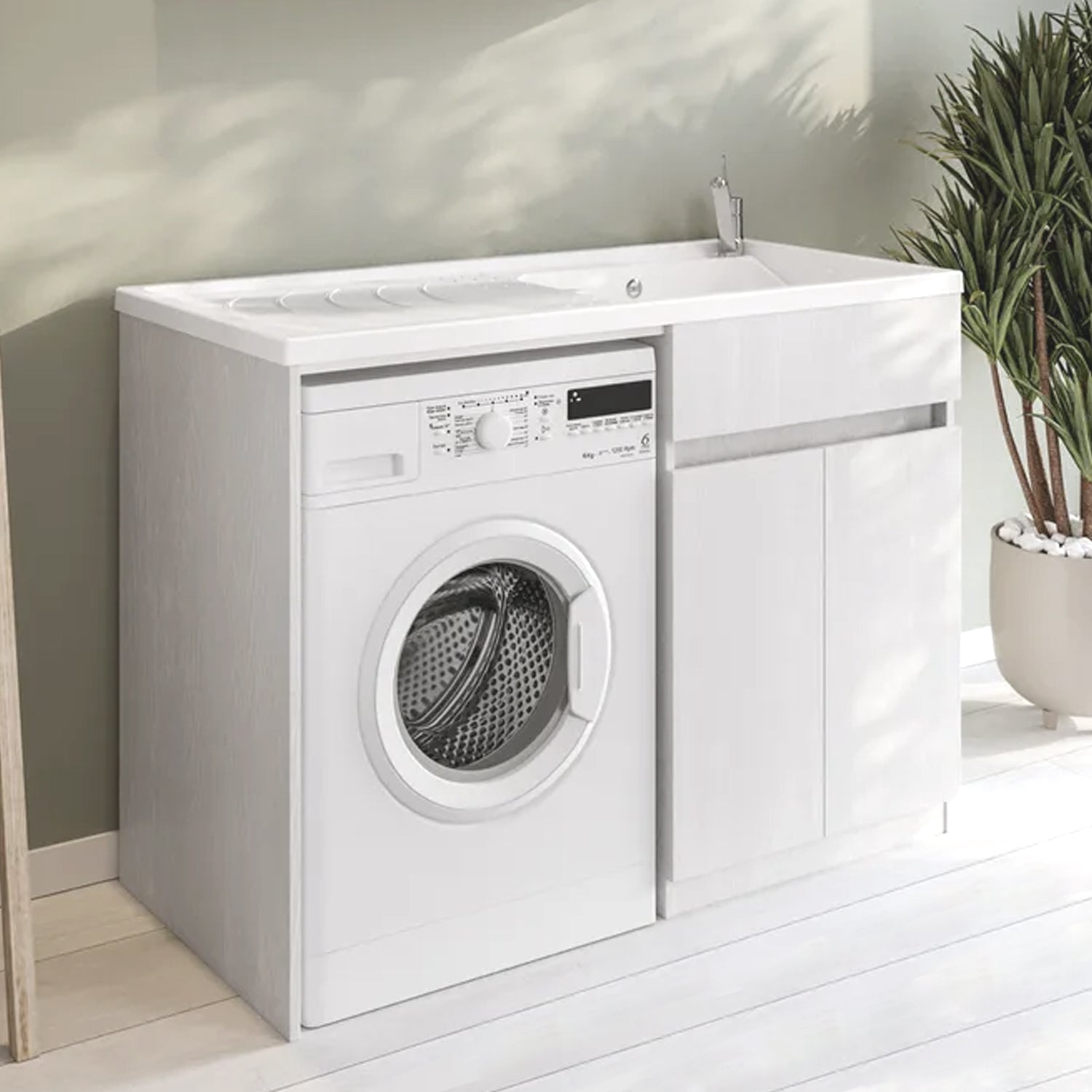 Mobile lavatoio copri lavatrice a 2 ante BathCore 126x60 cm - Bianco Frassino