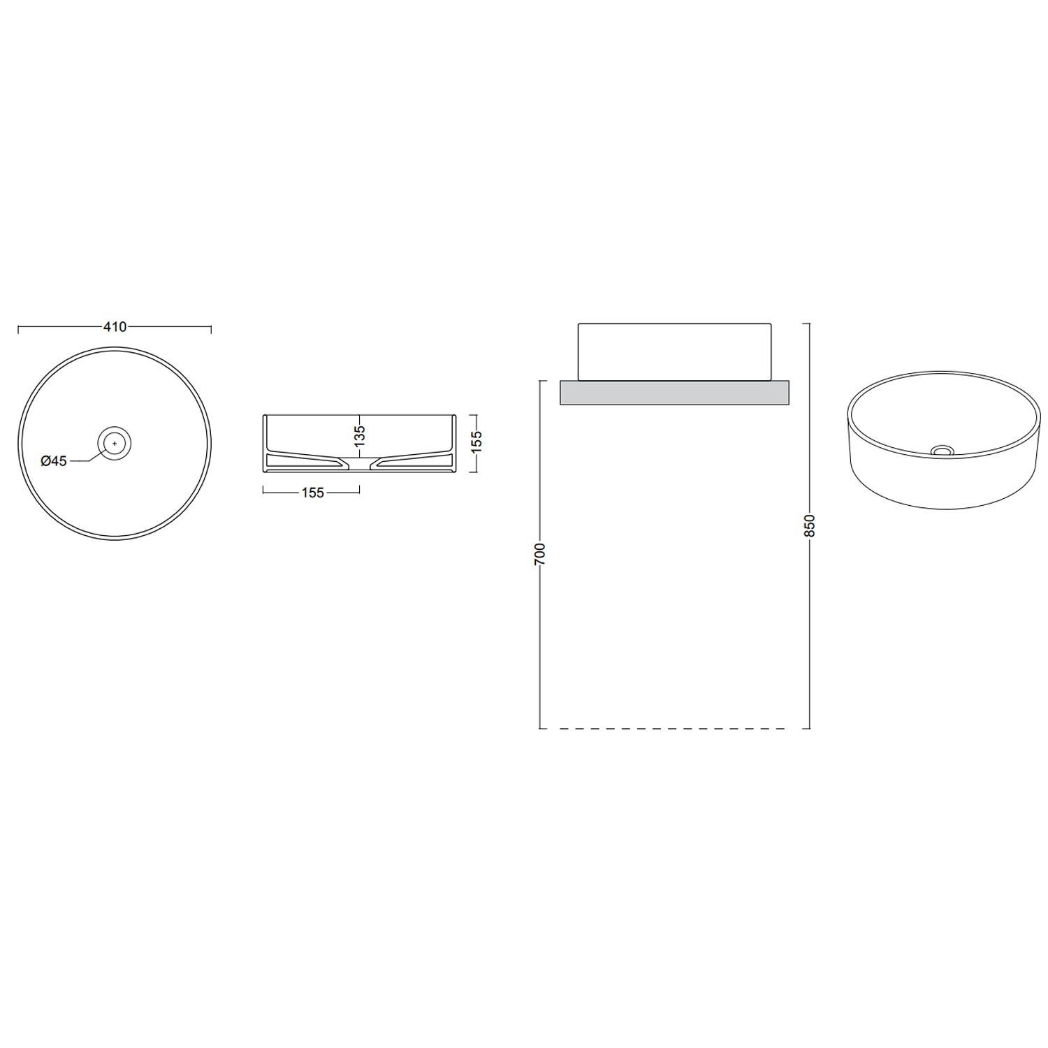 Lavabo rotondo BathCore ø41 cm - Bianco lucido 2
