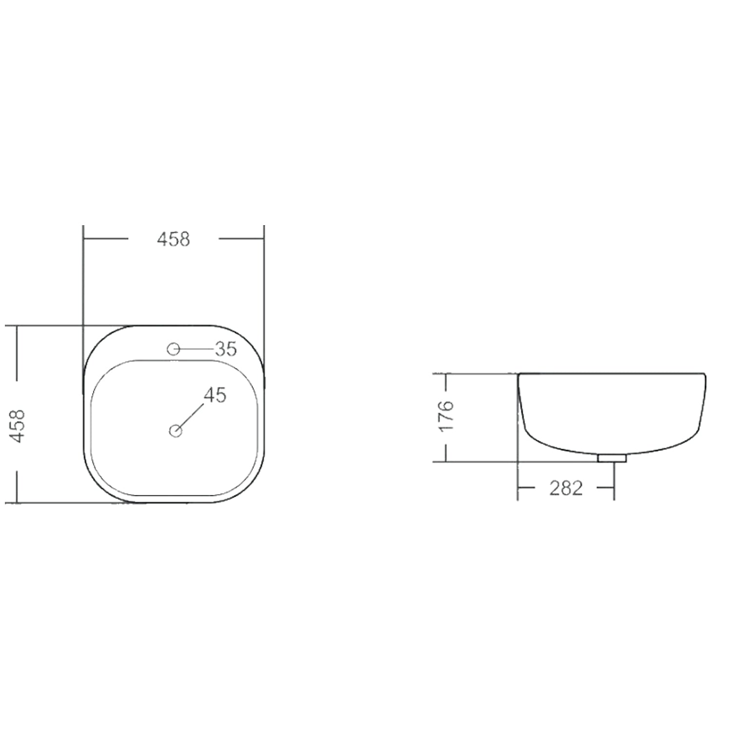 Lavabo quadrato con lati arrotondati BathCore 45x45 cm - Bianco lucido 2