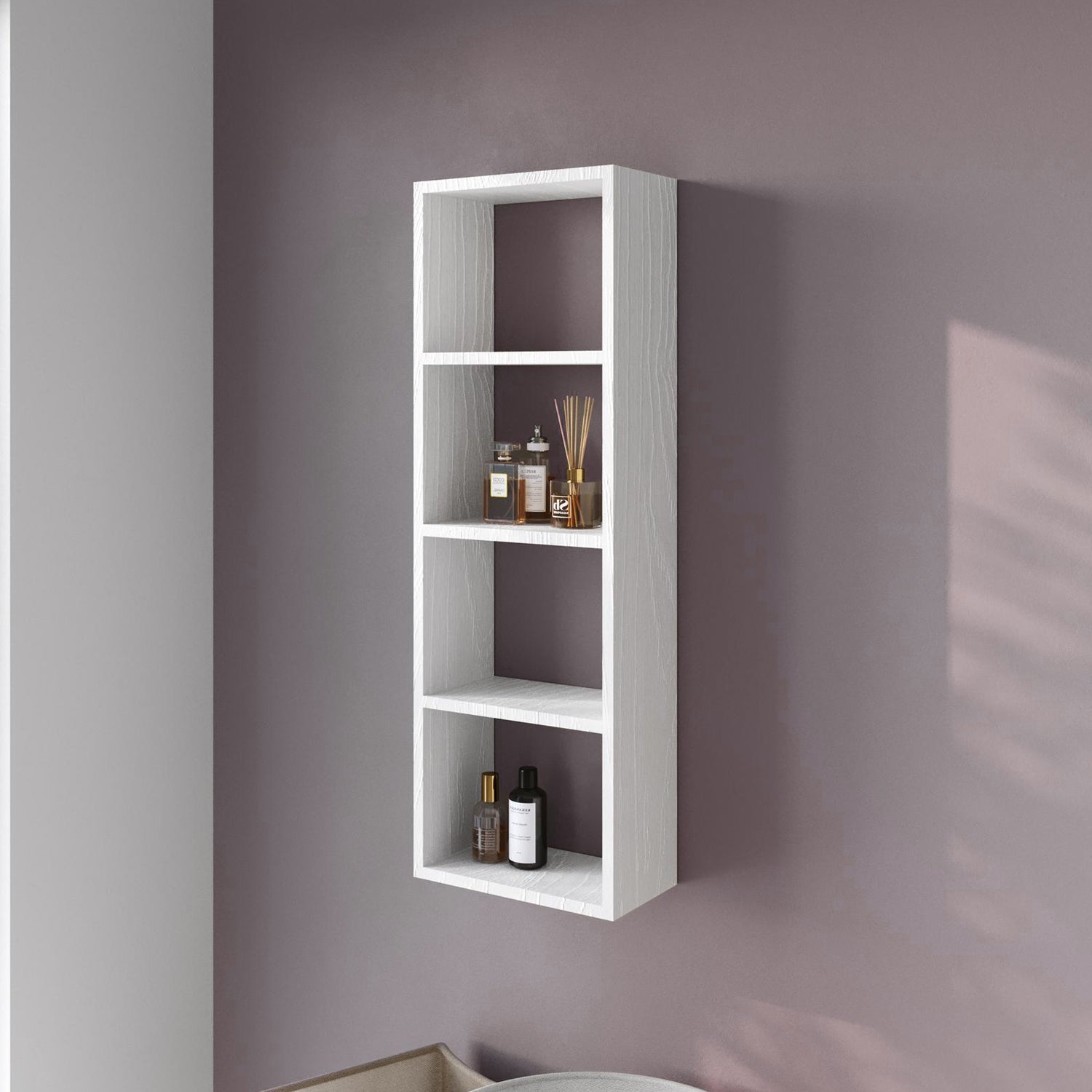 Colonna sospesa in legno nobilitato a 4 vani BathCore 30x16x90 cm - Bianco Frassino 3