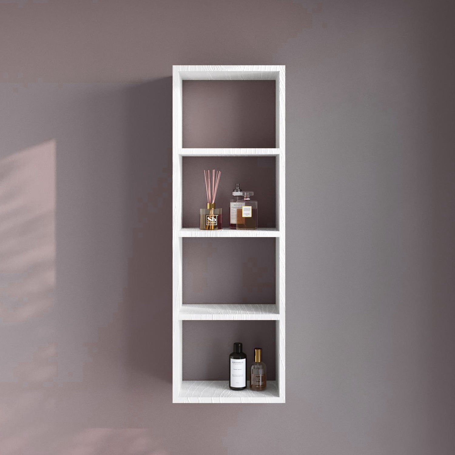 Colonna sospesa in legno nobilitato a 4 vani BathCore 30x16x90 cm - Bianco Frassino