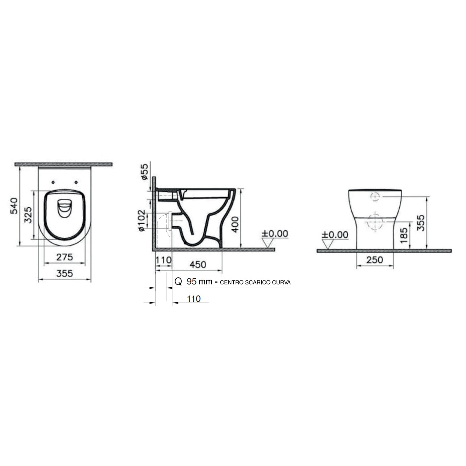 Sanitari a terra senza brida con copriwater soft-close BathCore serie Circle 54x35 cm - Bianco lucido 2