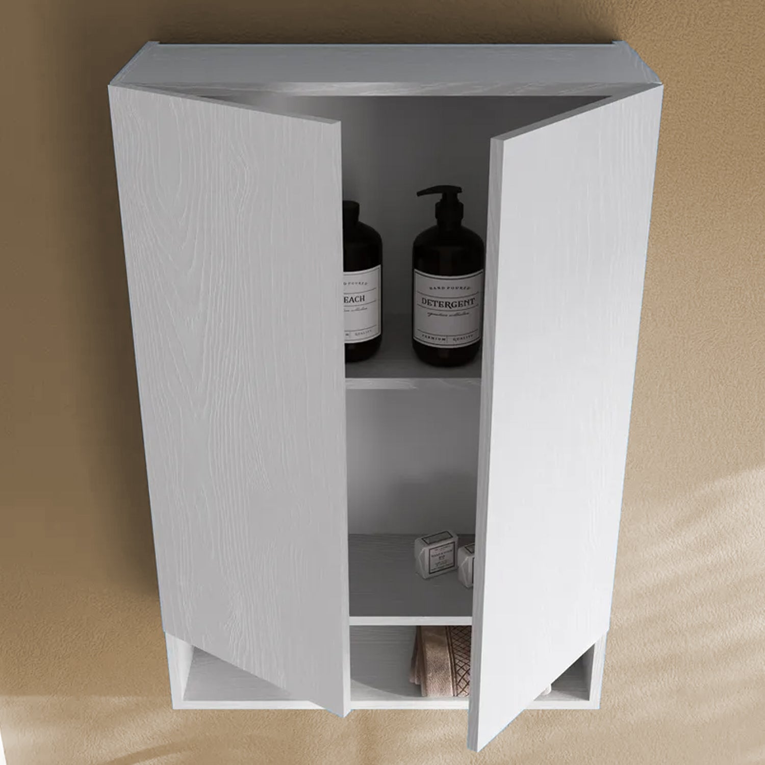 Pensile sospeso in legno nobilitato a 2 ante BathCore 50x24x70 cm - Bianco Frassino 3