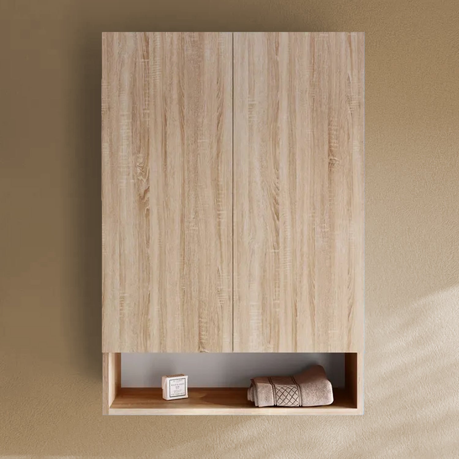 Pensile sospeso in legno nobilitato a 2 ante BathCore 60x24x70 cm - Rovere Country