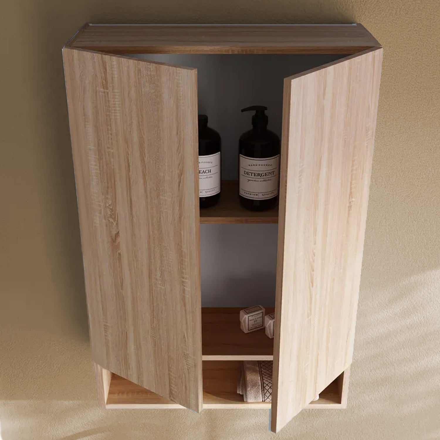 Pensile sospeso in legno nobilitato a 2 ante BathCore 60x24x70 cm - Rovere Country 2