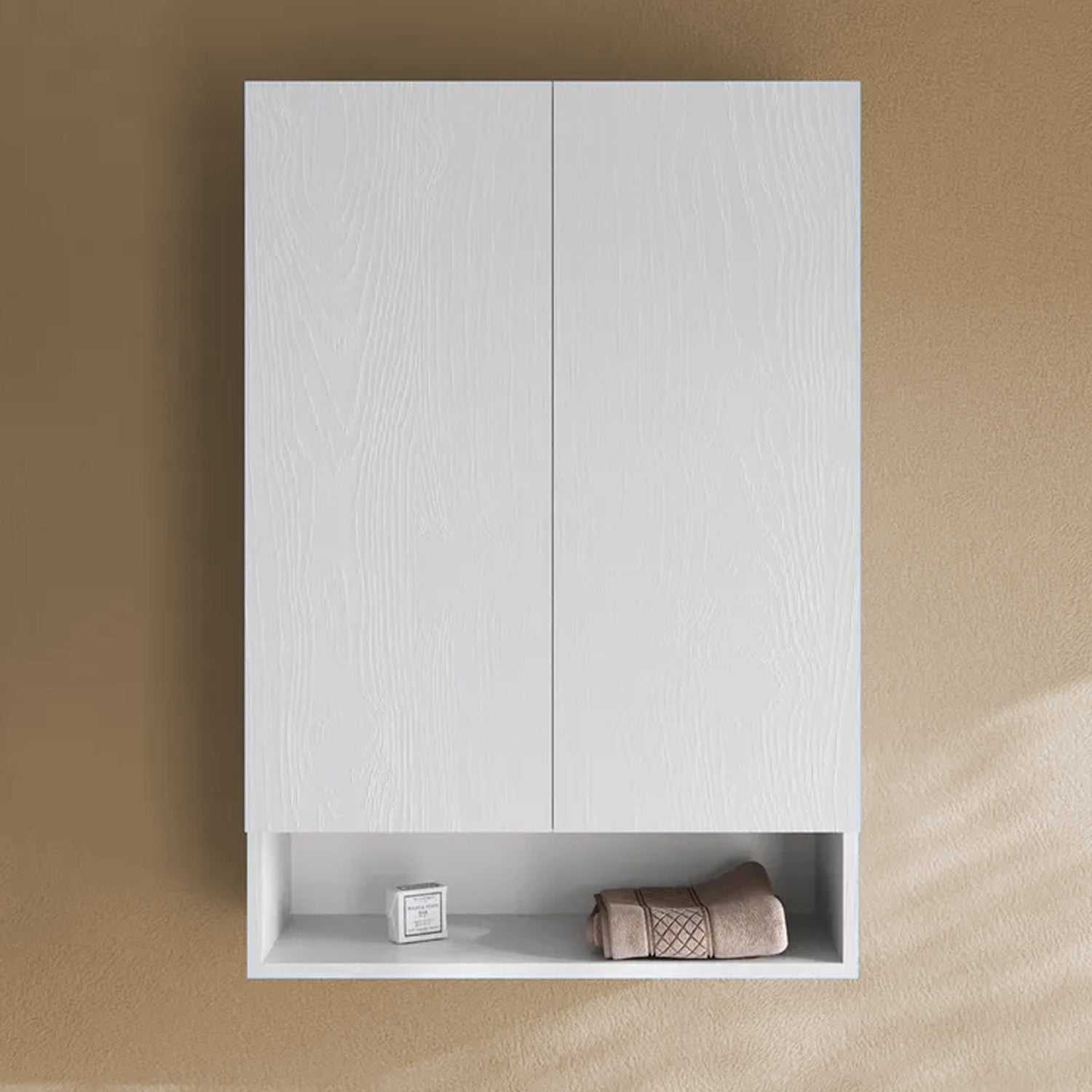 Pensile sospeso in legno nobilitato a 2 ante BathCore 60x24x70 cm - Bianco Frassino