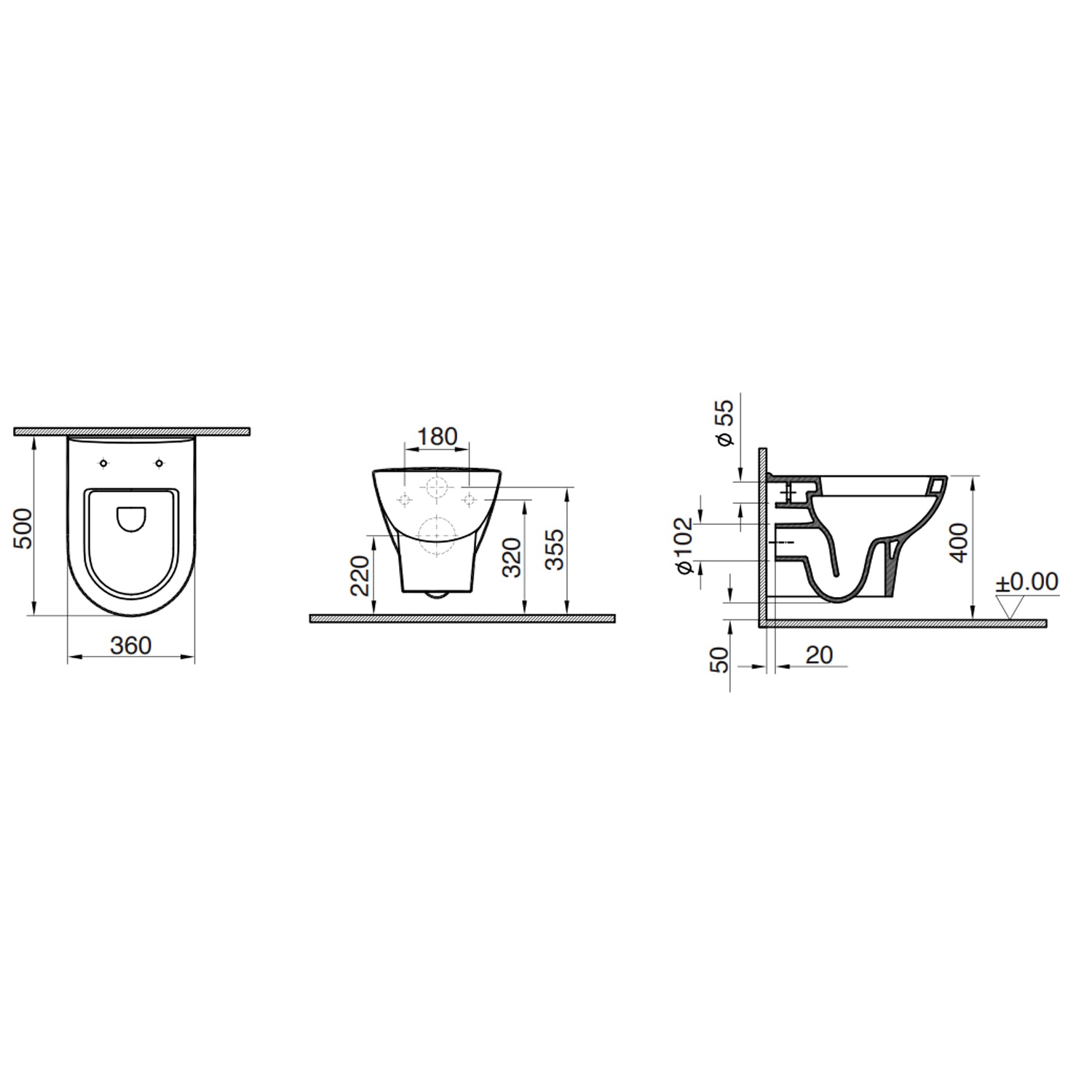 Sanitari sospesi con copriwater BathCore serie Zenzero 50x35 cm - Bianco lucido 2