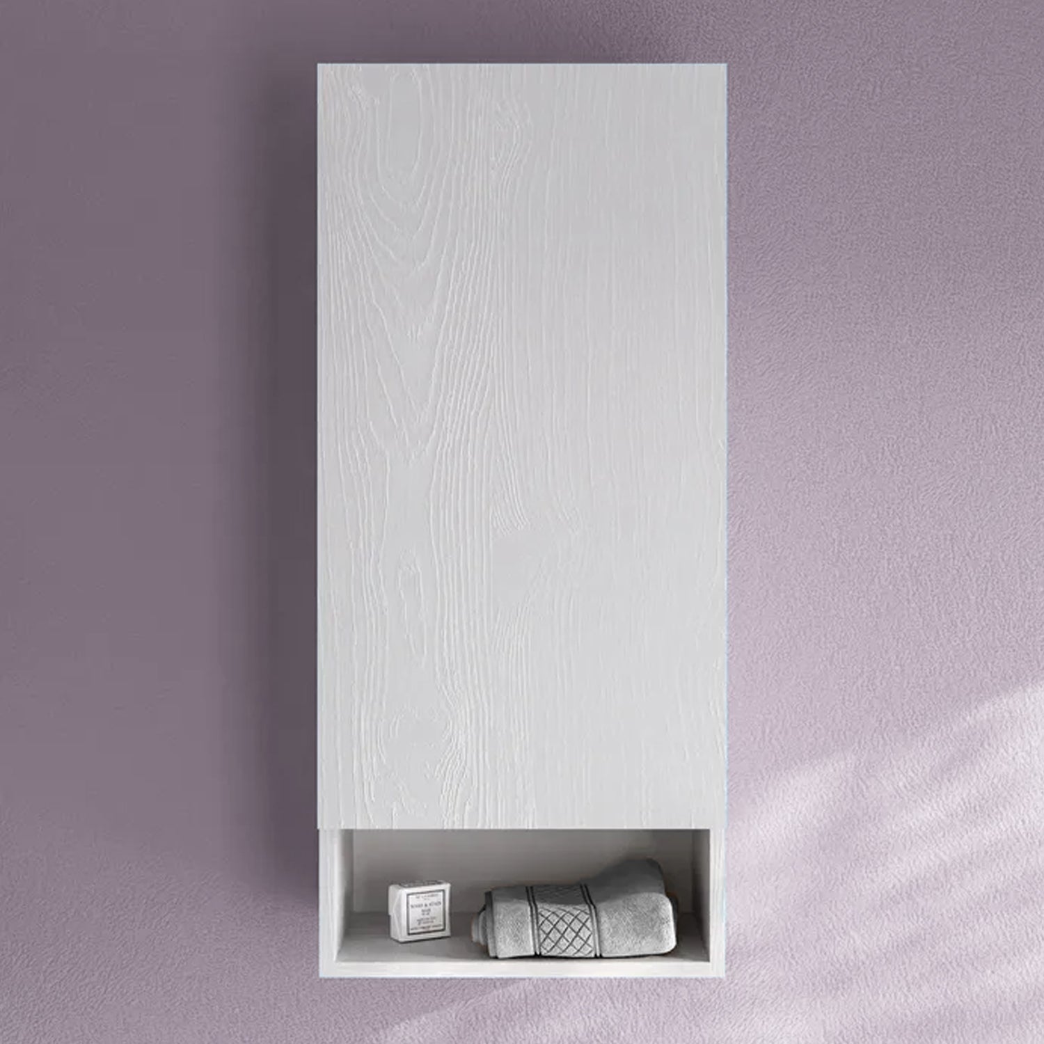 Pensile sospeso in legno nobilitato a 1 anta BathCore 40x24x70 cm - Bianco Frassino