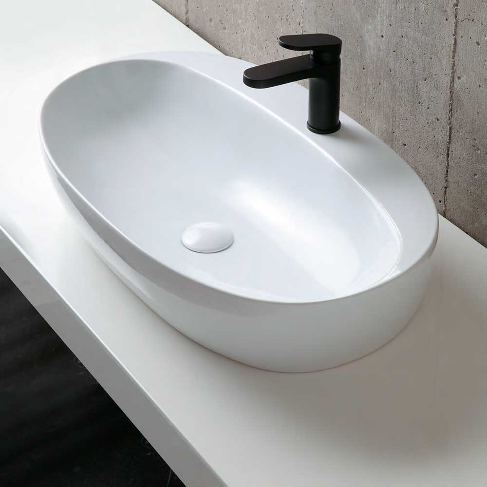  Lavabo da appoggio Ceramica Azzurra Elegance 70x42 con foro rubinetto - Bianco Lucido