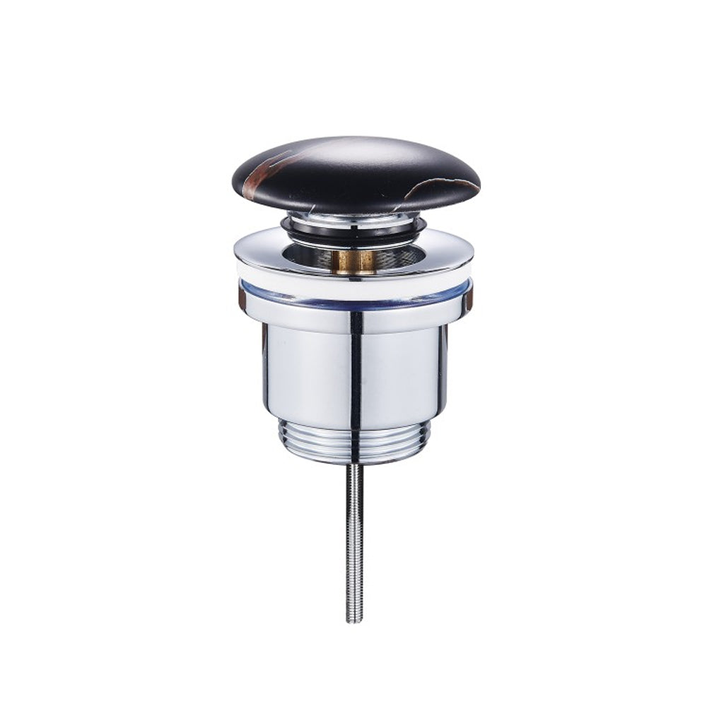 Piletta clic-clac universale con tappo in ceramica per lavabi Rubiflux - Nero effetto marmo