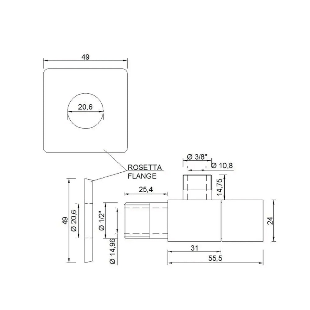 Rubinetto sottolavabo quadrato Rubiflux in ottone - Cromato 2