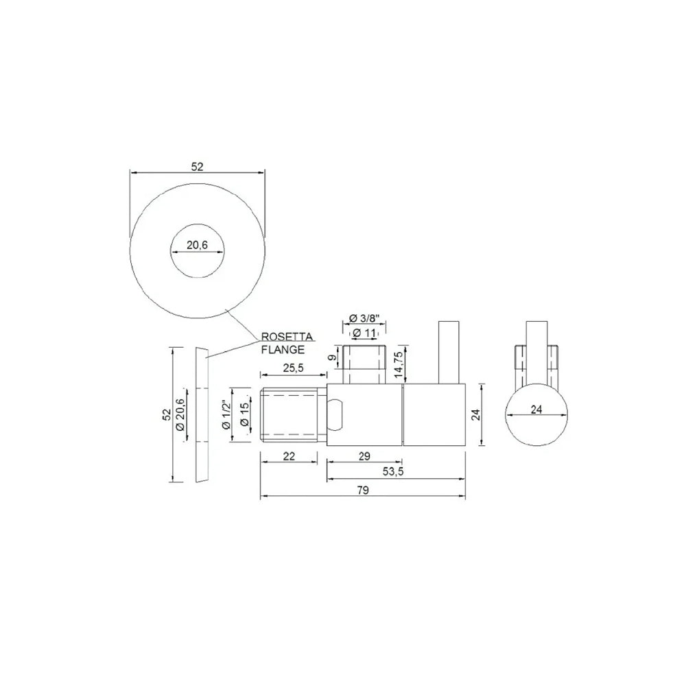 Rubinetto sottolavabo tondo Rubiflux in ottone - Cromato 2
