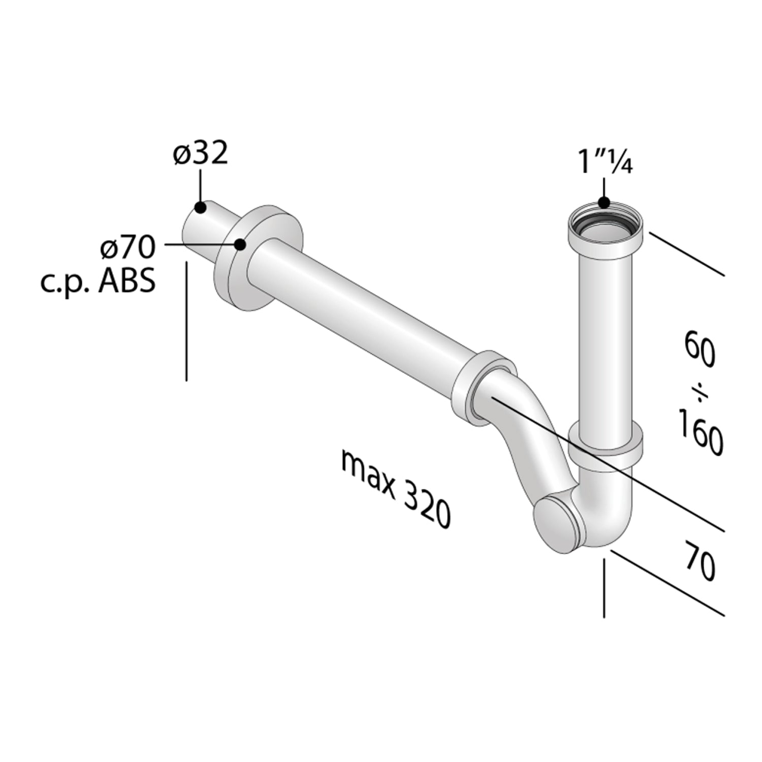 Sifone bidet ad S ispezionabile RubiFlux in ottone - Cromato 2