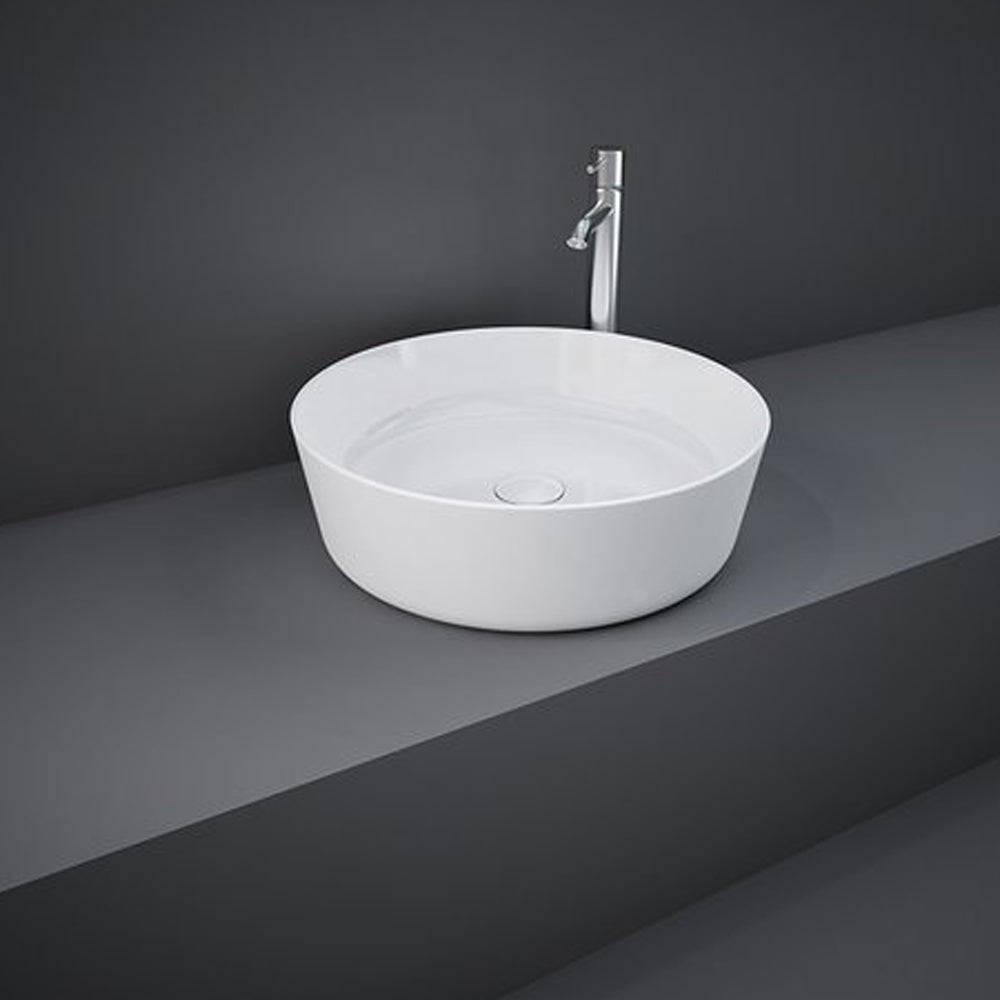  Lavabo da appoggio tondo bordi sottili Sensation in ceramica diametro 42 cm- Bianco Lucido