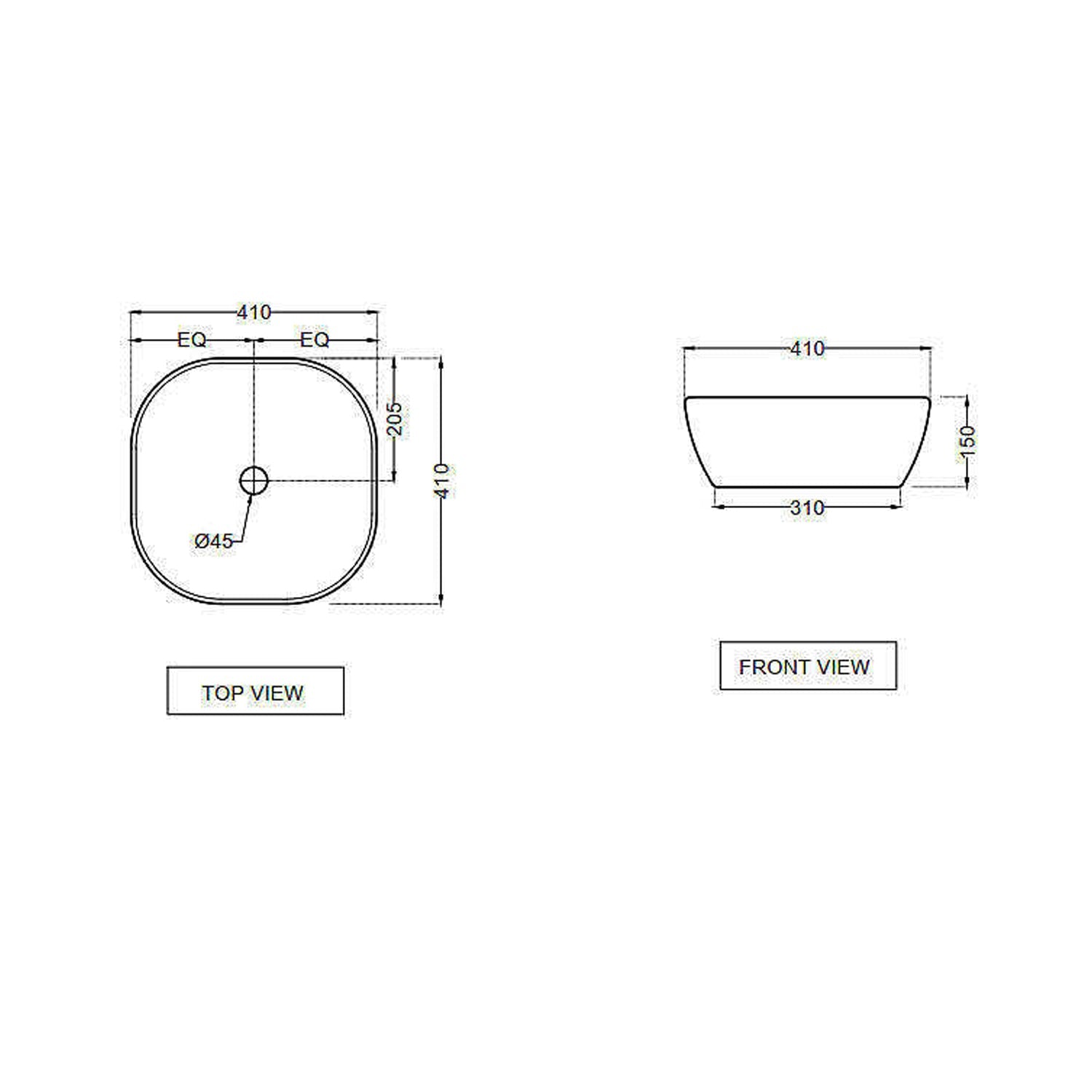  Lavabo da appoggio quadrato con angoli smussati BathCore in ceramica nero opaco cm 41x41