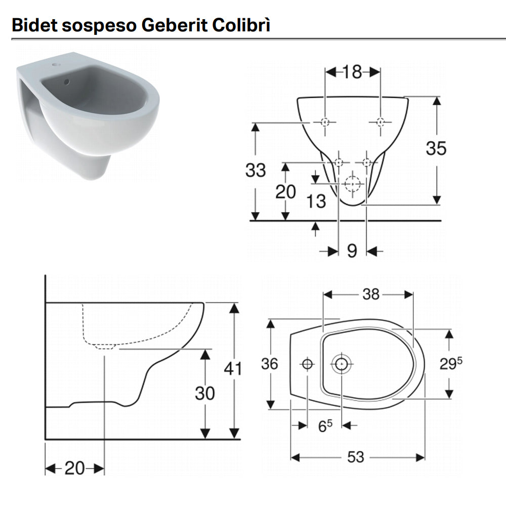  Sanitari sospesi wc+bidet +sedile normal close Geberit 'ColibrÃ¬ 2' cm 53
