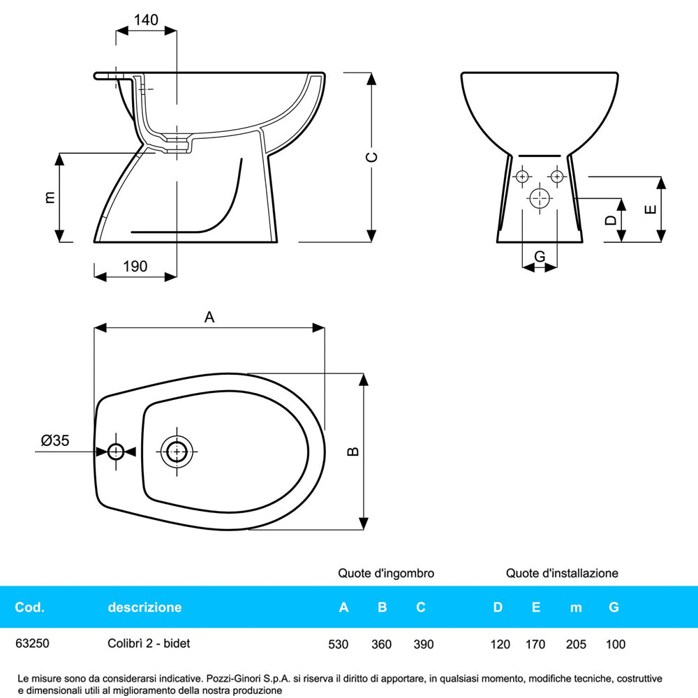  Sanitari distanziati da parete con scarico a pavimento wc+bidet +sedile normal close Geberit 'ColibrÃ¬ 2' cm 53
