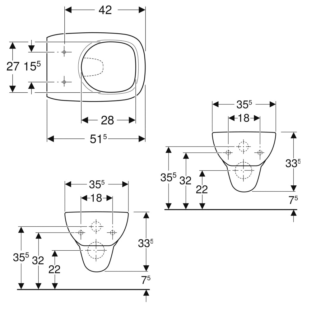  Sanitari sospesi wc+bidet +sedile tradizionale Geberit 'Fantasia 2' cm 51