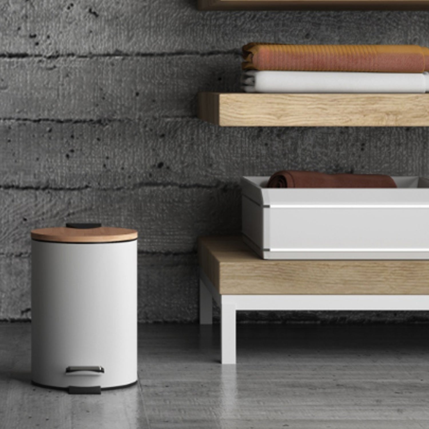  Portarifiuti Kenta 5 lt in bambà¹ e metallo bianco by CeramicStore | Lo specialista del tuo bagno
