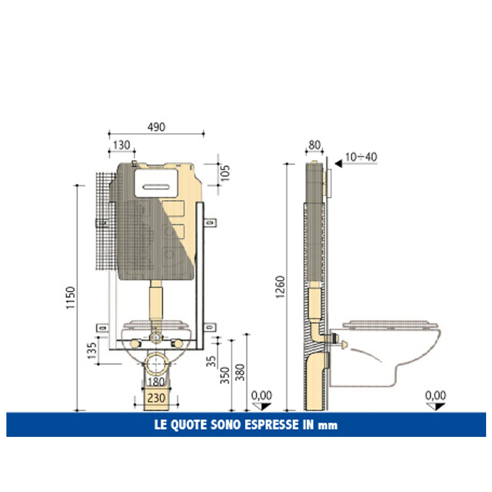  Cassetta incasso Pucci 'Sara Rapido' per wc sospesi- pareti in muratura