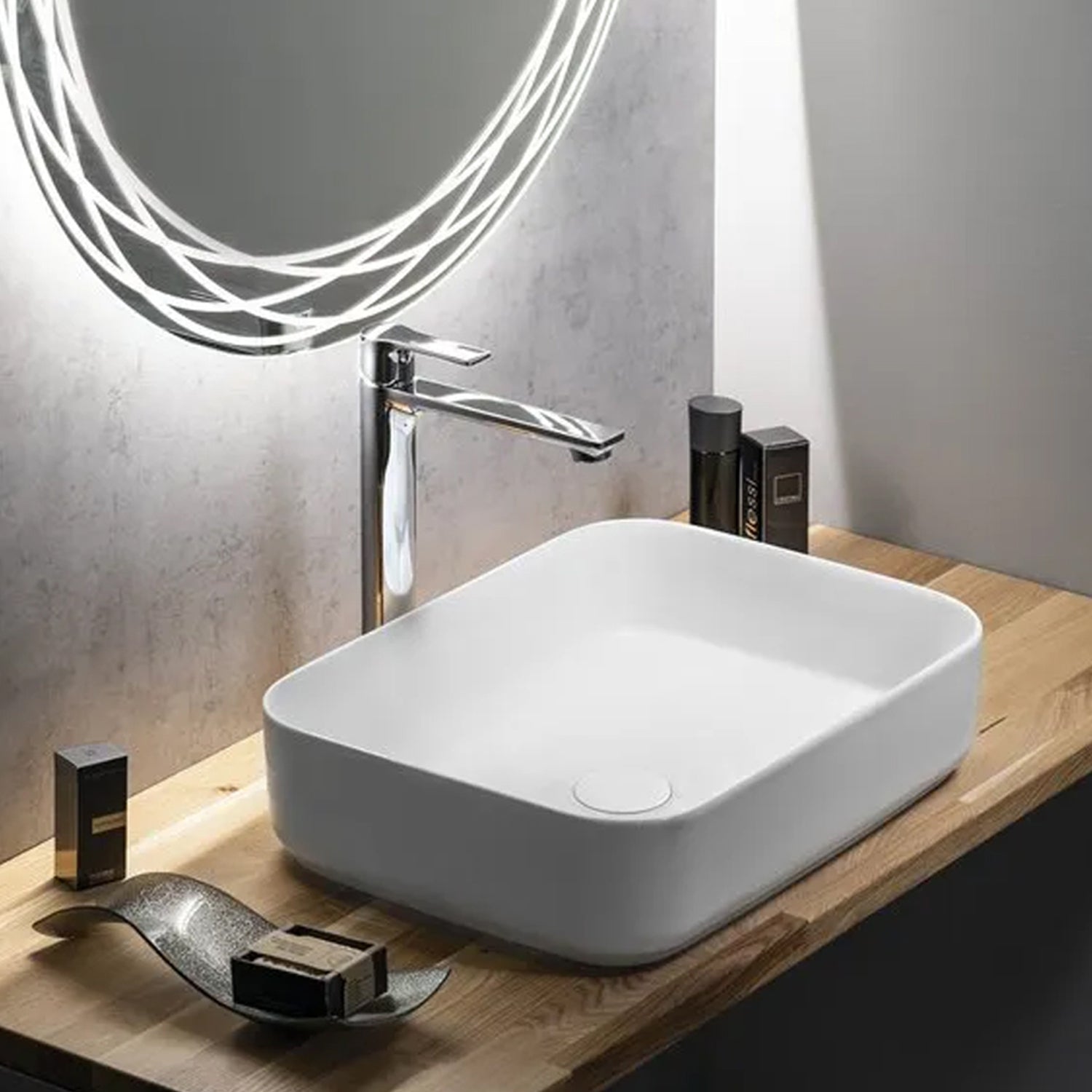  Lavabo d'appoggio rettangolare senza foro BathCore serie Infinity 50x36 color Bianco Opaco