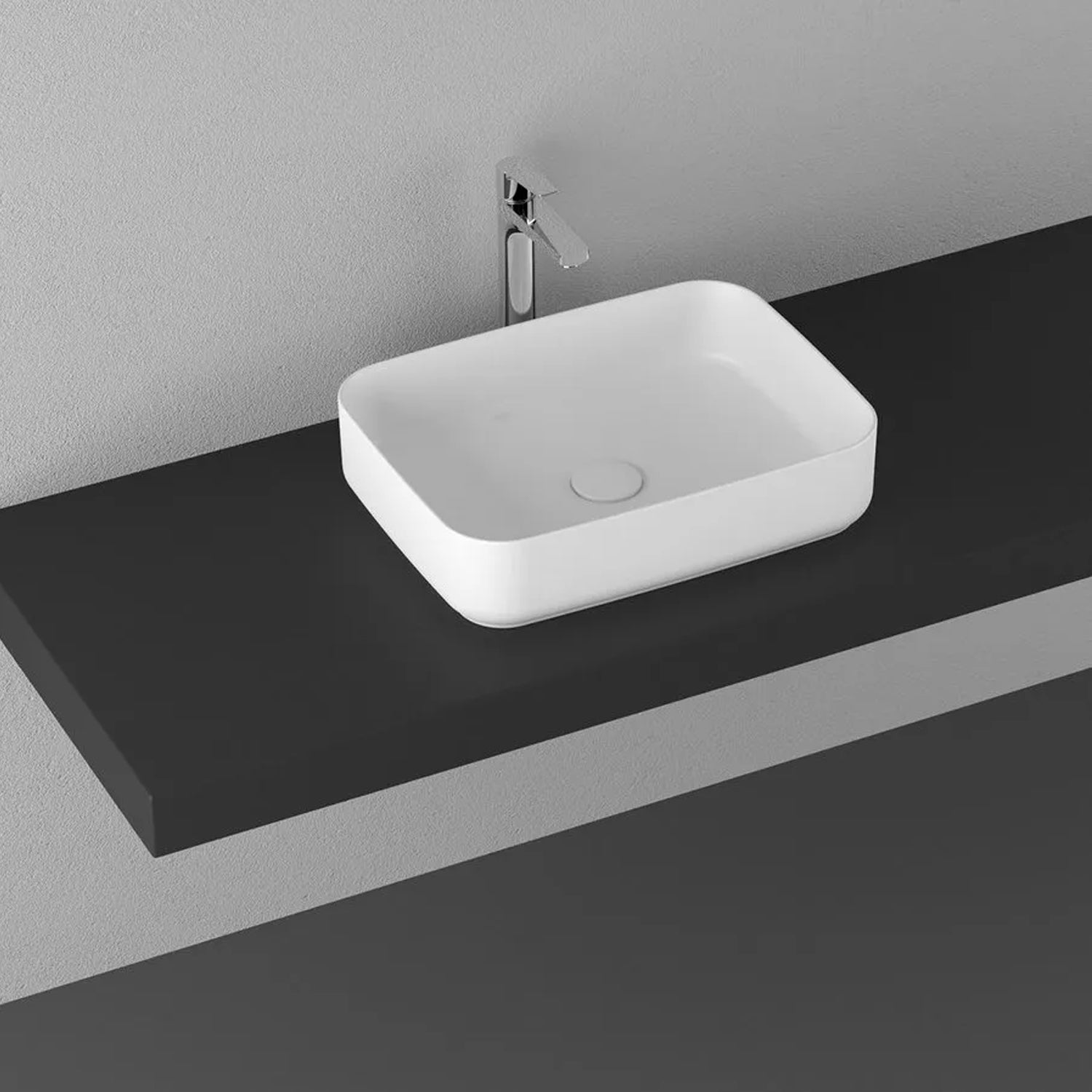  Lavabo da appoggio rettangolare con angoli smussati in ceramica bianco lucido BathCore serie Infinity cm 50x36