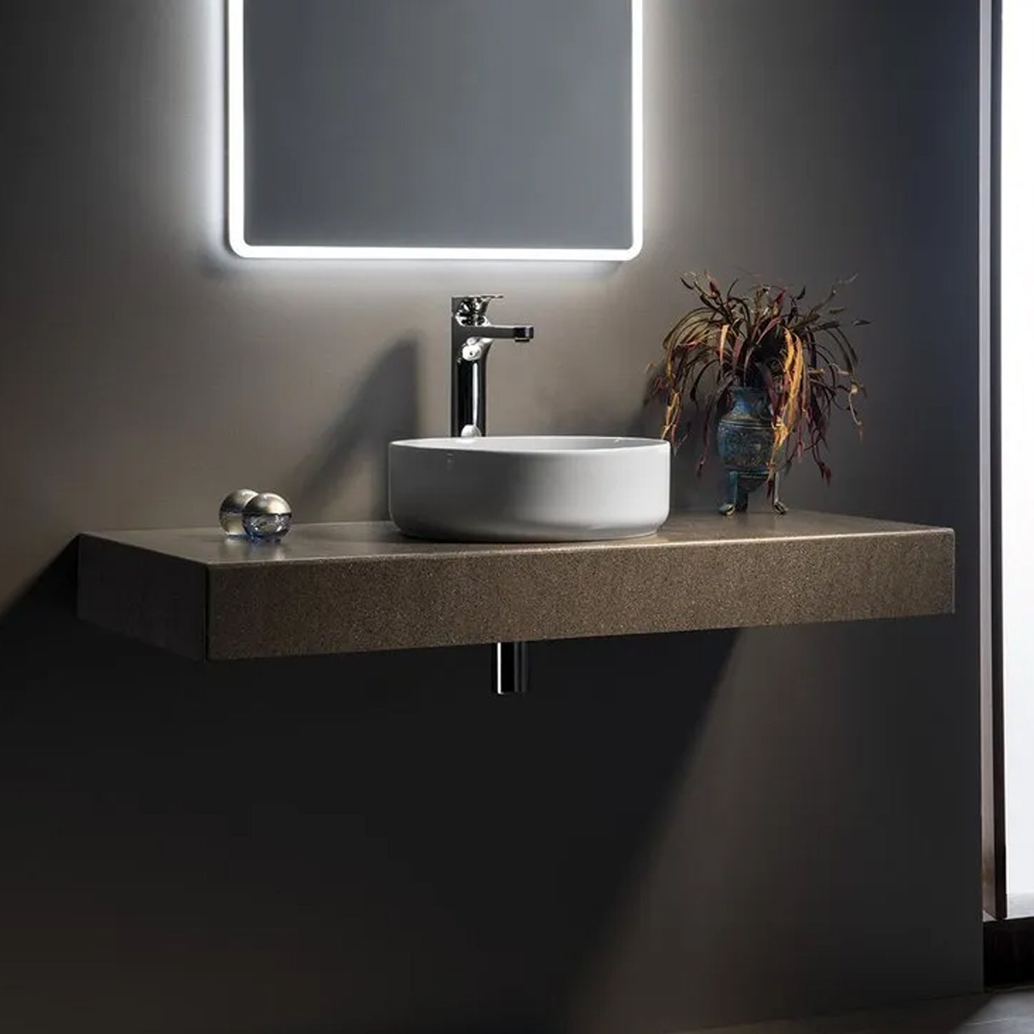  Lavabo da appoggio tondo in ceramica bianco lucido BathCore serie Infinity diam. cm 36