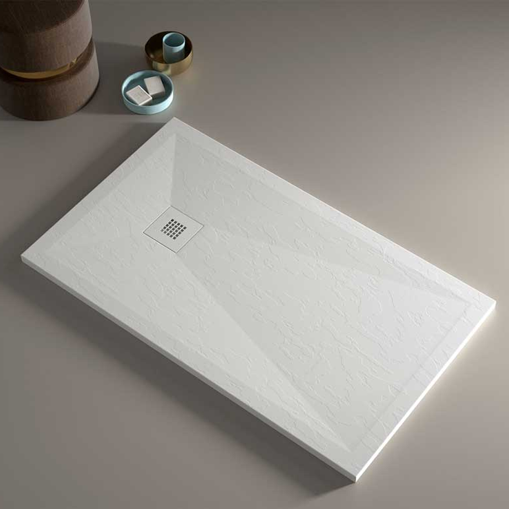 Piatto doccia rettangolare 80x140 in marmoresina bianco modello Infinity Stone H 2,8 cm tutto pieno