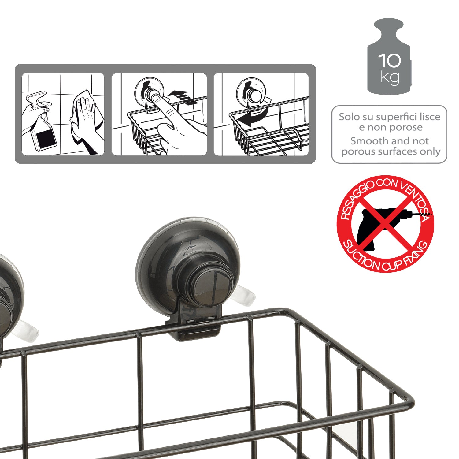 HO18-14 - Portaoggetti forma rettangolare doccia in filo Gedy linea Hot - Finitura Nera Opaca 4