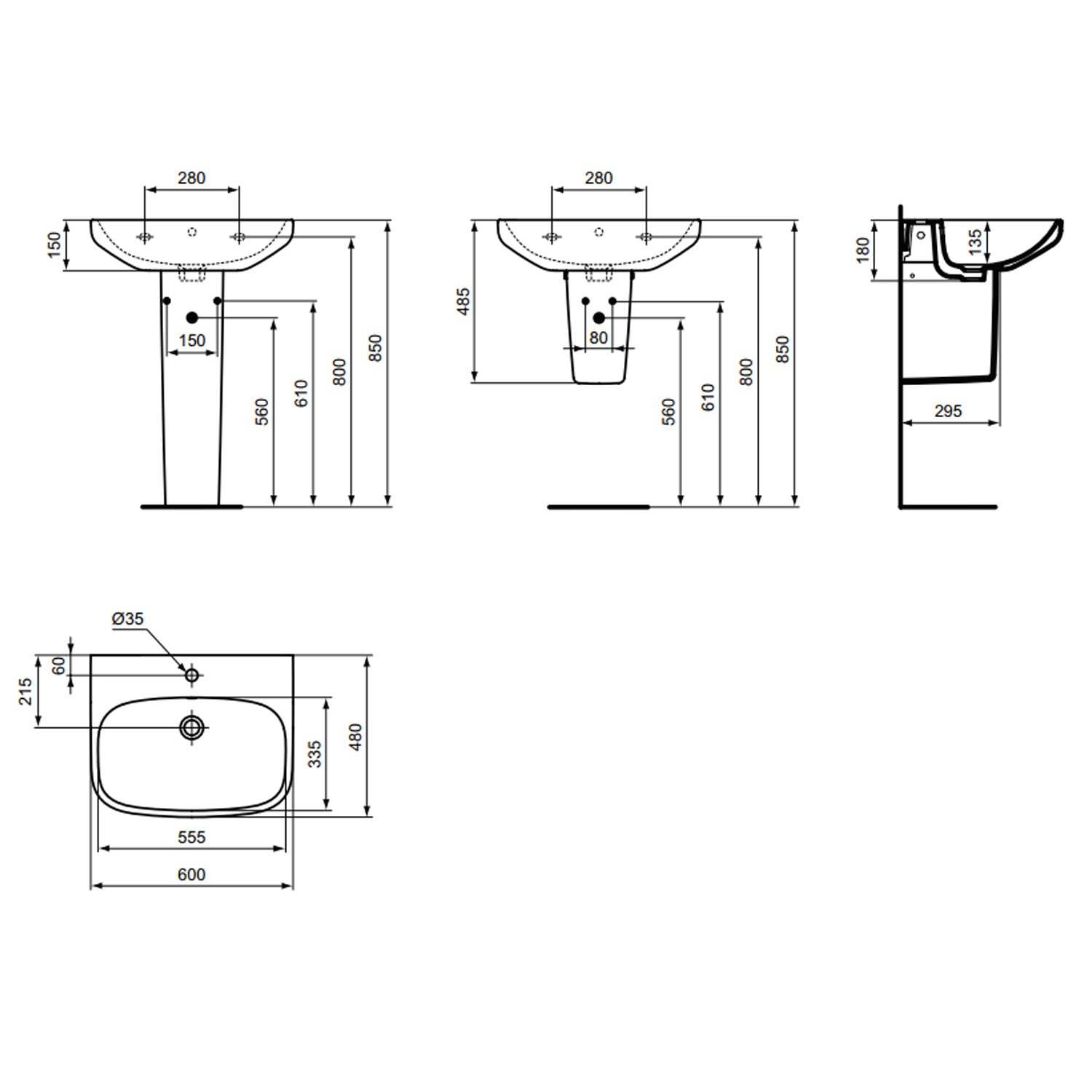 Lavabo sospeso Ideal Standard modello i.life A 60x48 cm 3