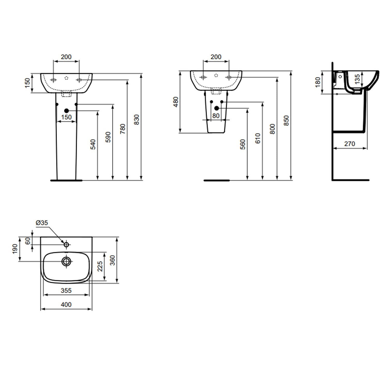 Lavabo sospeso Ideal Standard modello i.life A 40x36 cm 3