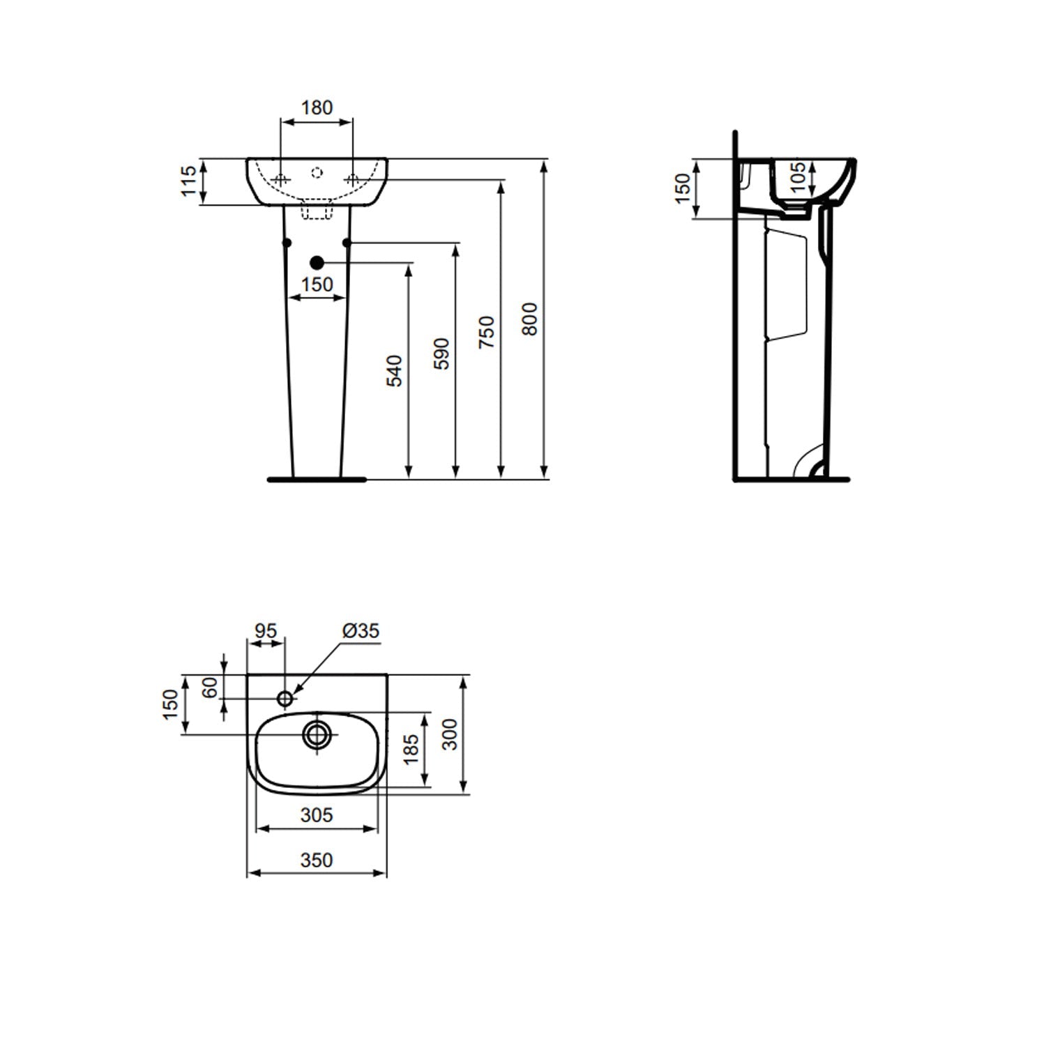 Lavabo sospeso Ideal Standard modello i.life A 30x35 cm foro a sinistra 3