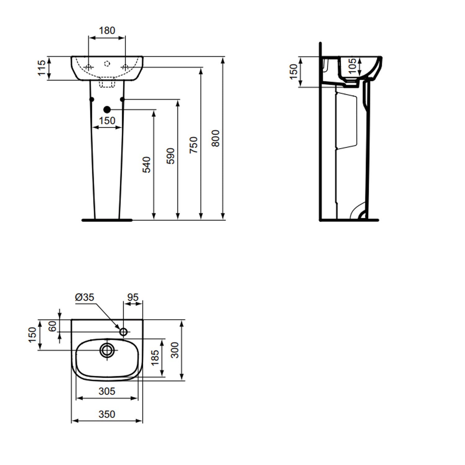 Lavabo sospeso Ideal Standard modello i.life A 30x35 cm foro a destra 2